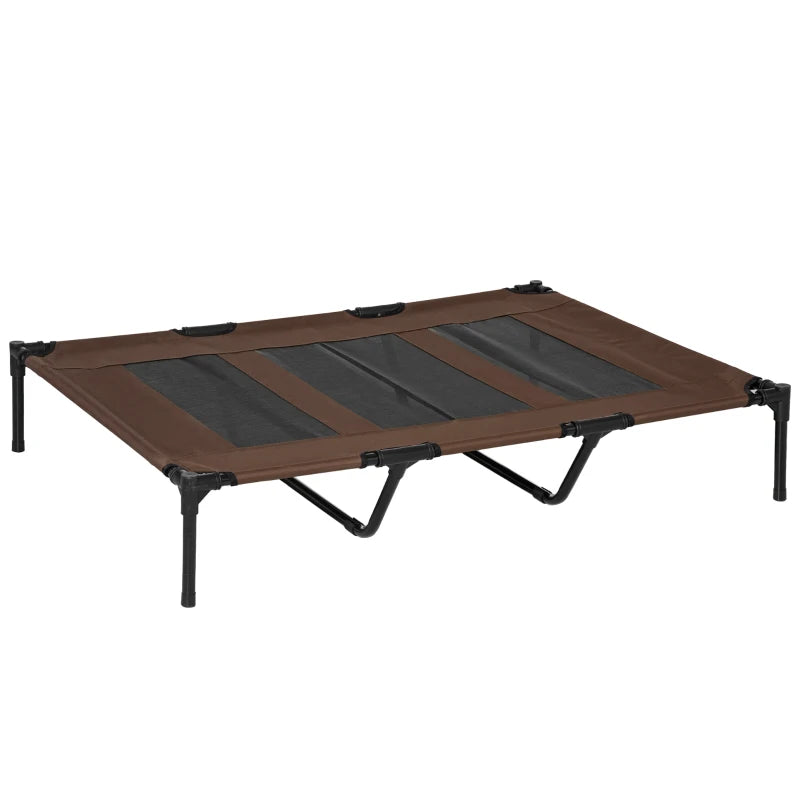 XXL Raised Dog Bed - Cooling Elevated Pet Cot with Breathable Mesh for Indoor/Outdoor Use - Brown, 122x92x23cm