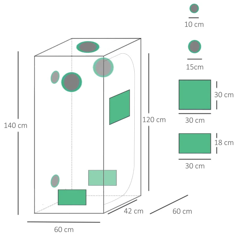 Indoor Hydroponic Grow Tent - Black, 60x60x140cm