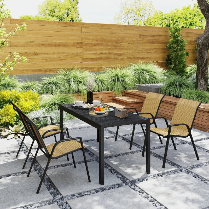Khaki Four-Piece Stacking Rattan Garden Seat Set - Stylish Outdoor Furniture for Patio, Balcony, and Garden