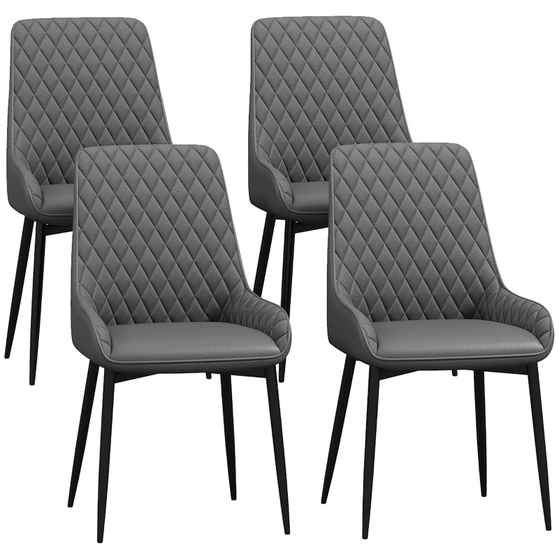 Set of 4 Modern Quilted PU Leather Dining Chairs with Metal Frame - Stylish Grey Home Seating for Executive Dining