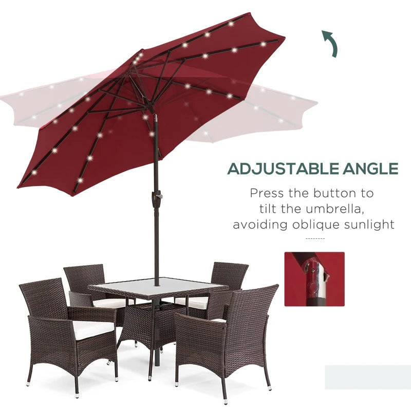 Red Solar LED Light Patio Umbrella with Hand Crank