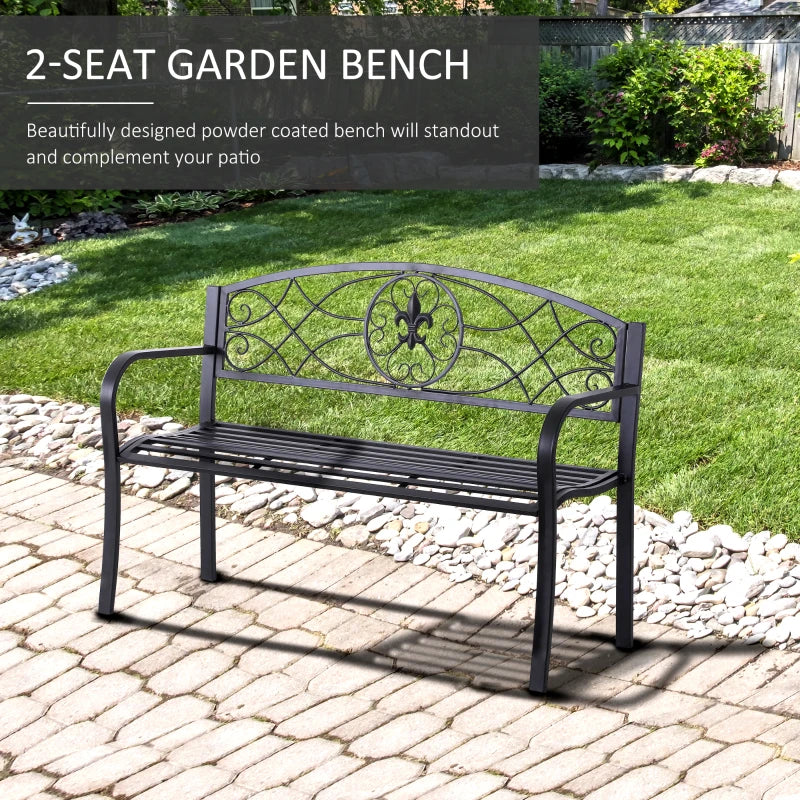 Black Metal Frame Garden Bench, 128x50x91 cm