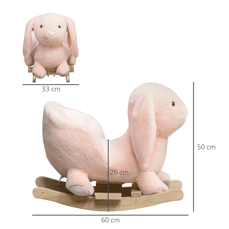 Plush Rocking Rabbit Ride-On Toy with Sound and Seatbelt for Toddlers Ages 18-36 Months Pink