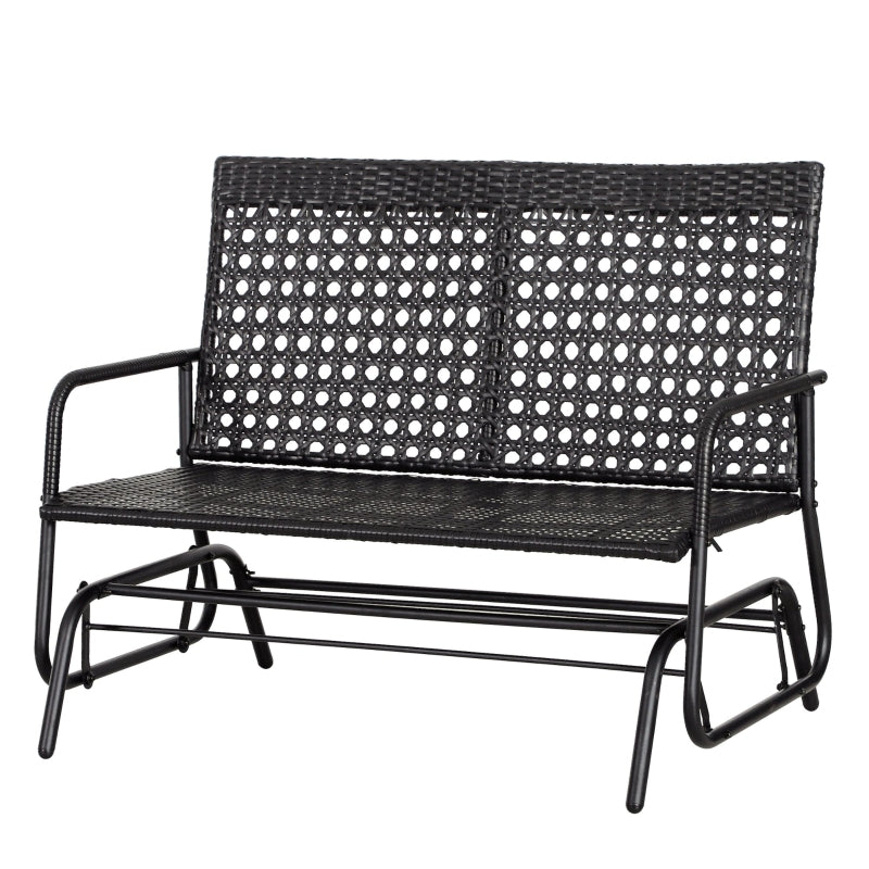 Black 2-Seater Rattan Glider Bench with Steel Frame