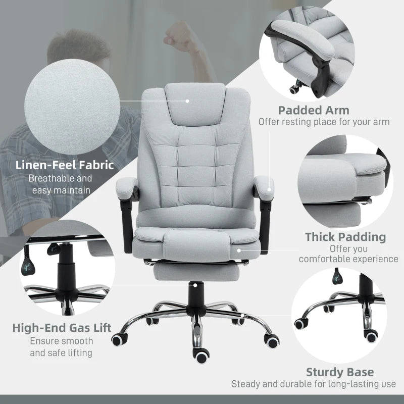 Light Grey Linen-Look Adjustable Office Chair - Ergonomic Design for Home & Office, Stylish Comfort, Perfect for Workspaces