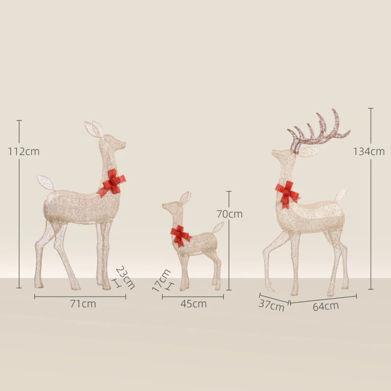 Lighted Reindeer Christmas Decorations - 3-Piece LED Deer Family Set for Outdoor Lawn & Garden - Gold Tone