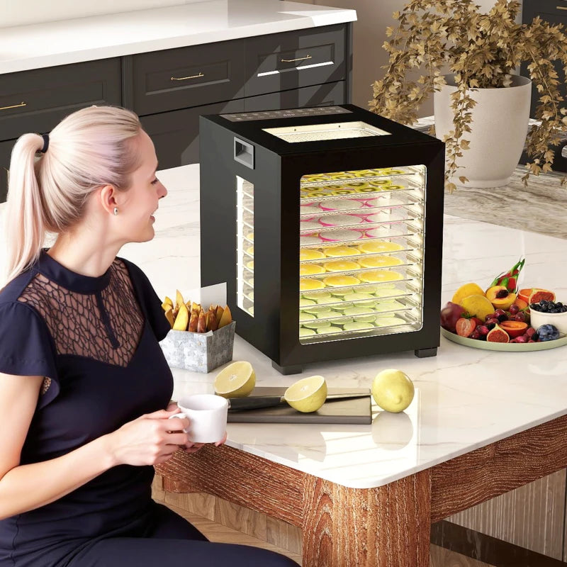 12-Tray Food Dehydrator - Black | 40-70 Hour Timer | Perfect for Healthy Snacks & Preserving Fruits & Vegetables