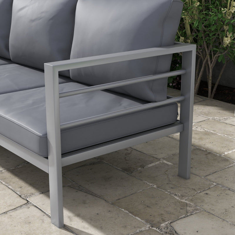 Grey Aluminium 3-Seater Garden Bench with Cushions