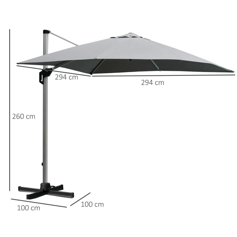 Light Grey 3x3m Outdoor Cantilever Parasol with 360° Rotation