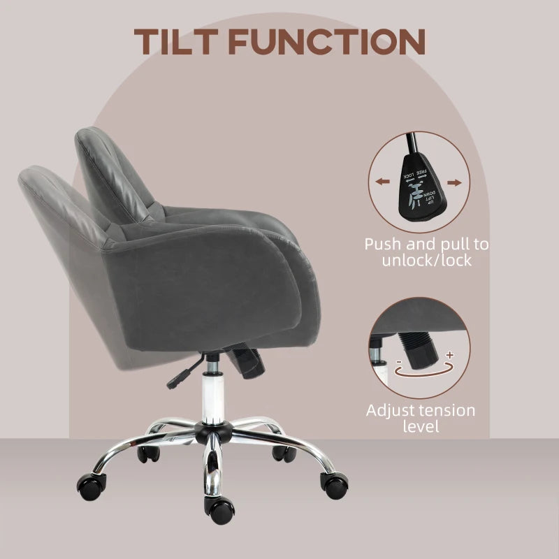 Stylish Grey Faux Leather Tub Office Chair with Wheels - Ergonomic Design for Home & Office Use