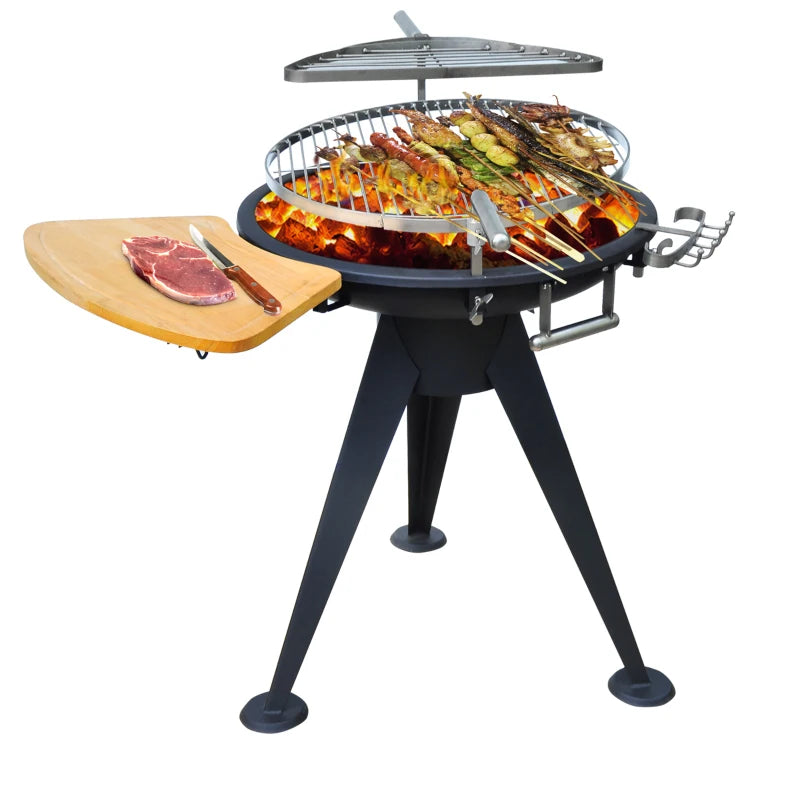 Black Round BBQ Grill with Cutting Board