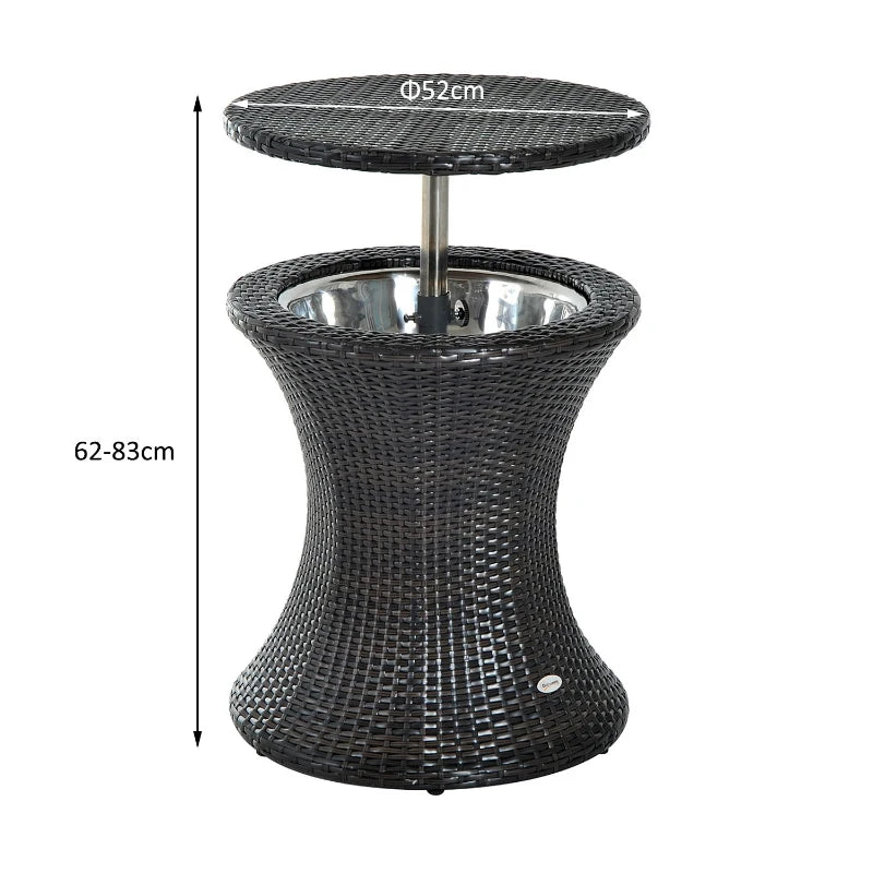 Brown Rattan Ice Bucket Table for Outdoor Bar and Patio