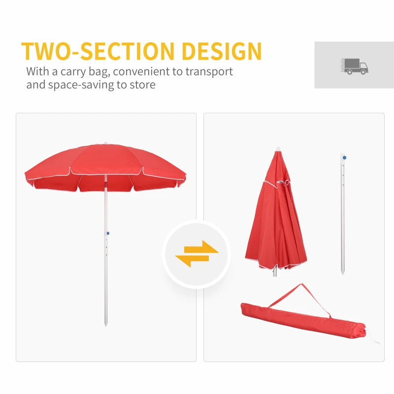 Red Portable Beach Umbrella with Tilt and Adjustable Height