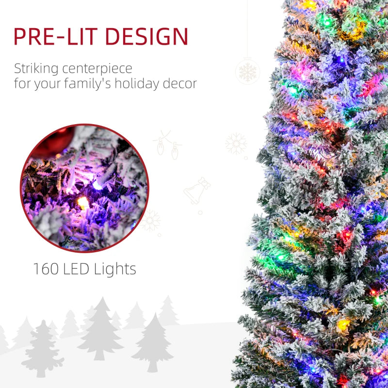 6' Prelit Artificial Christmas Tree with Colorful LED Lights, Flocked Tips, Berries & Pine Cones - Holiday Decor