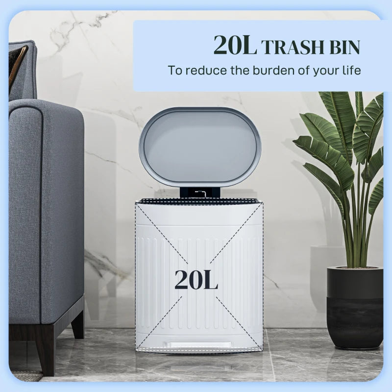 20L Grey Metal Kitchen Bin with Soft-Close Lid - Stylish and Durable Waste Container for Home and Office