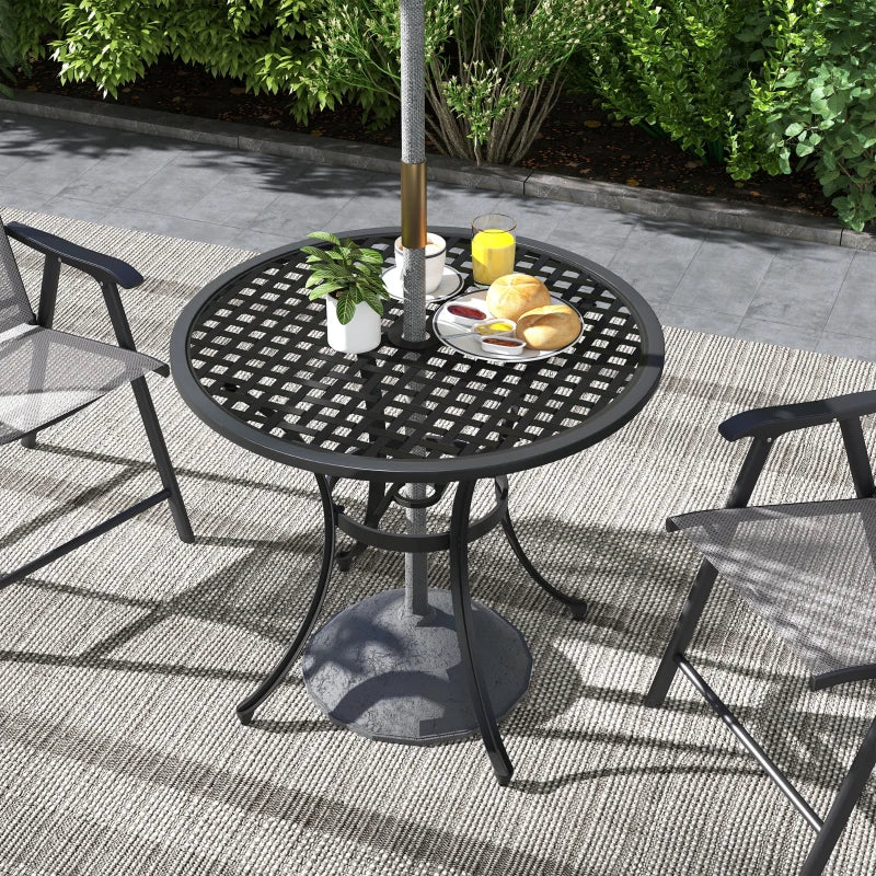 folding patio table with umbrella hole uk Round Aluminium Garden Table with 50mm Parasol Hole