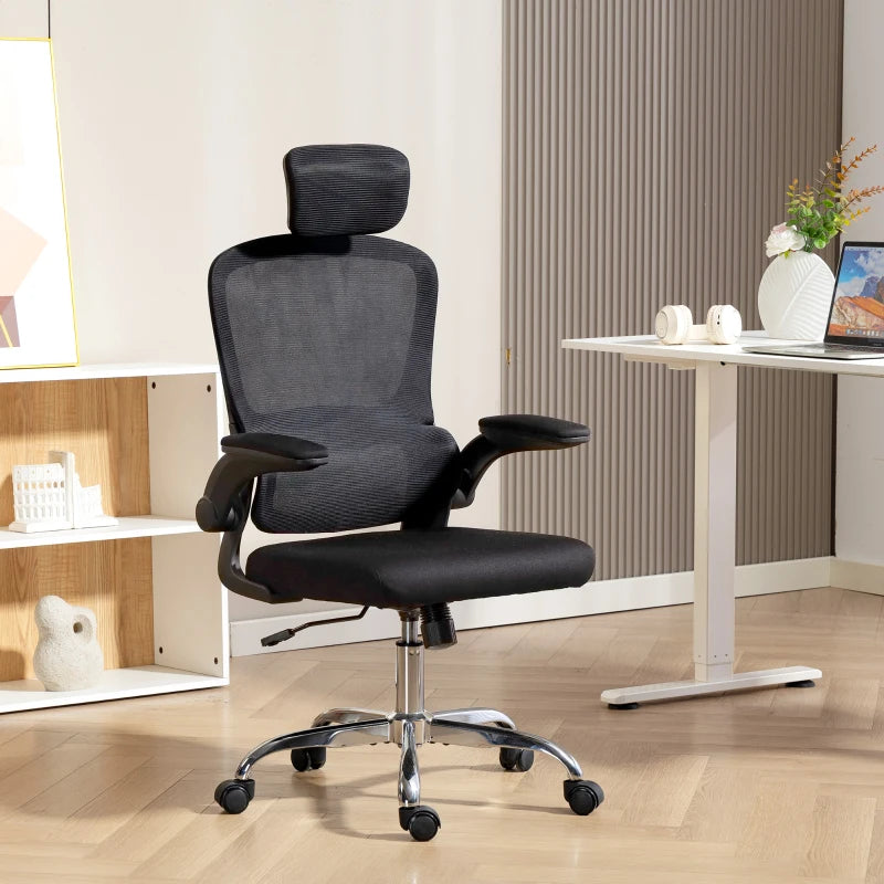 Ergonomic Mesh Back Office Chair with Lumbar Support - Stylish Black Design for Comfort and Productivity