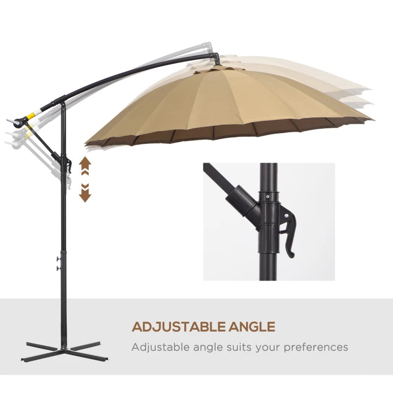 Khaki 3m Cantilever Patio Umbrella with 18 Ribs & Vents