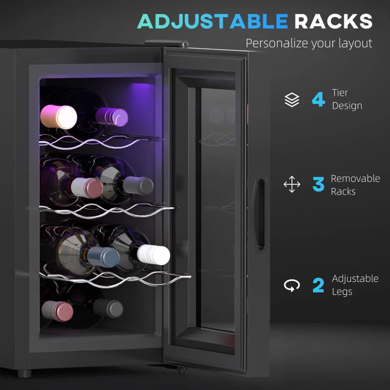 Mini Table Top Wine Fridge - 8 Bottle, 17L, Quiet Under Counter Cooler with Glass Door & Digital Control