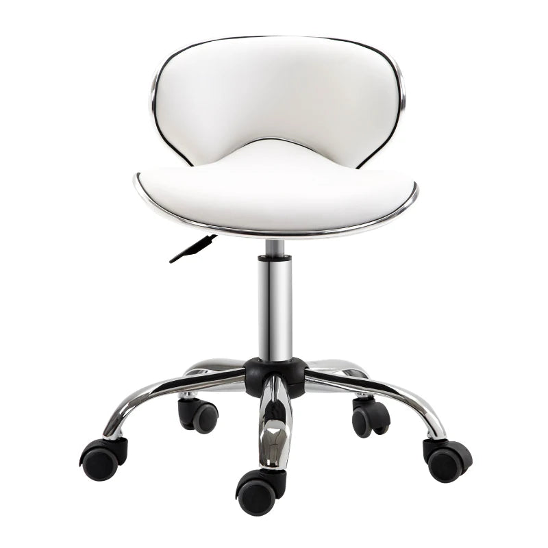 Adjustable Rolling Swivel Beauty Salon Chair & Spa Stool - Ergonomic White Technician Seat for Comfort & Style