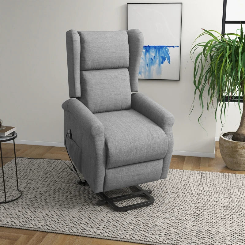 Electric Lift Recliner Armchair for Elderly - Fabric Riser Chair with Remote, Side Pockets, Extended Footrest, Grey