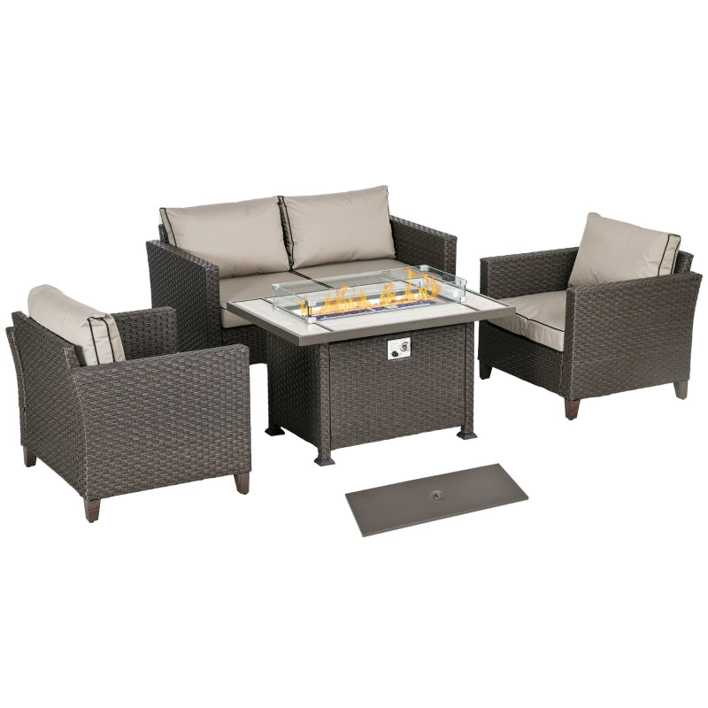 5-Piece Rattan Patio Furniture Set with Gas Fire Pit Table, Loveseat, Armchairs - Dark Brown