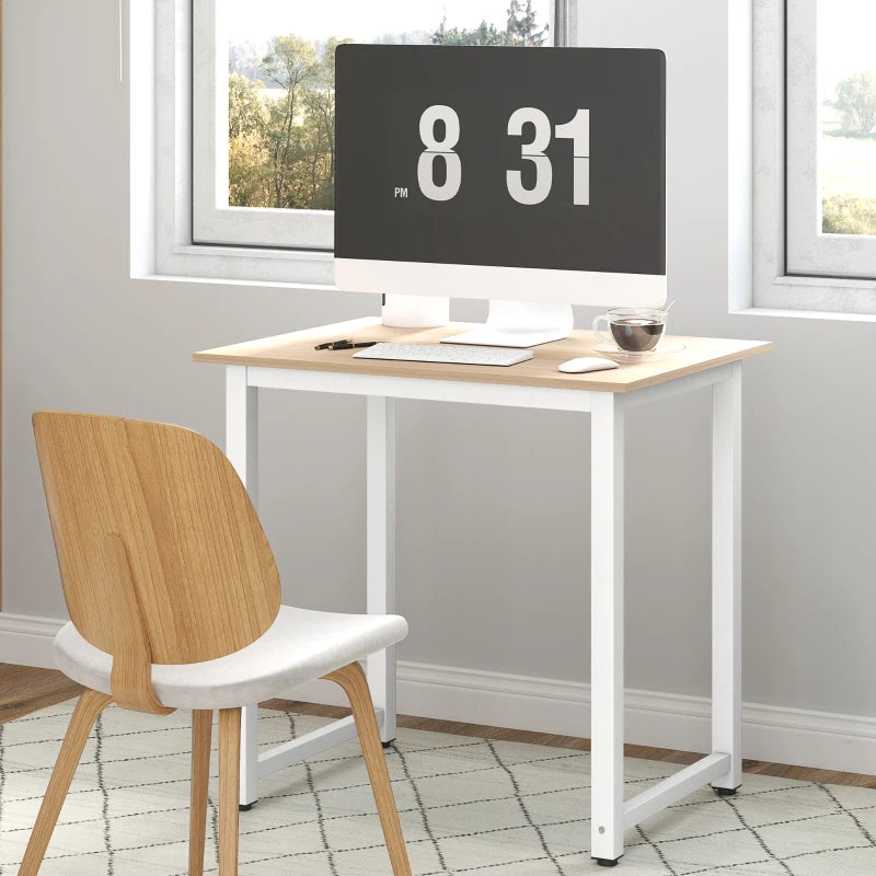 Modern White Computer Desk - 80x60x76cm Writing Table Workstation for Home Office & Study with Metal Frame, Easy Assembly