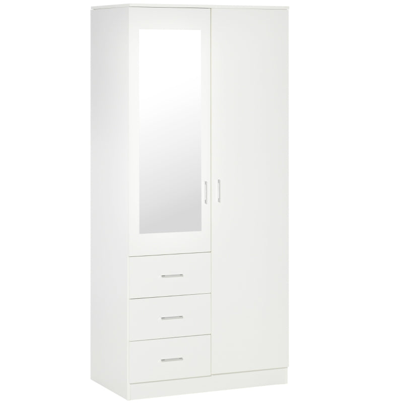 Modern 2 Door Mirrored Wardrobe with 3 Drawers and Adjustable Shelves for Bedroom