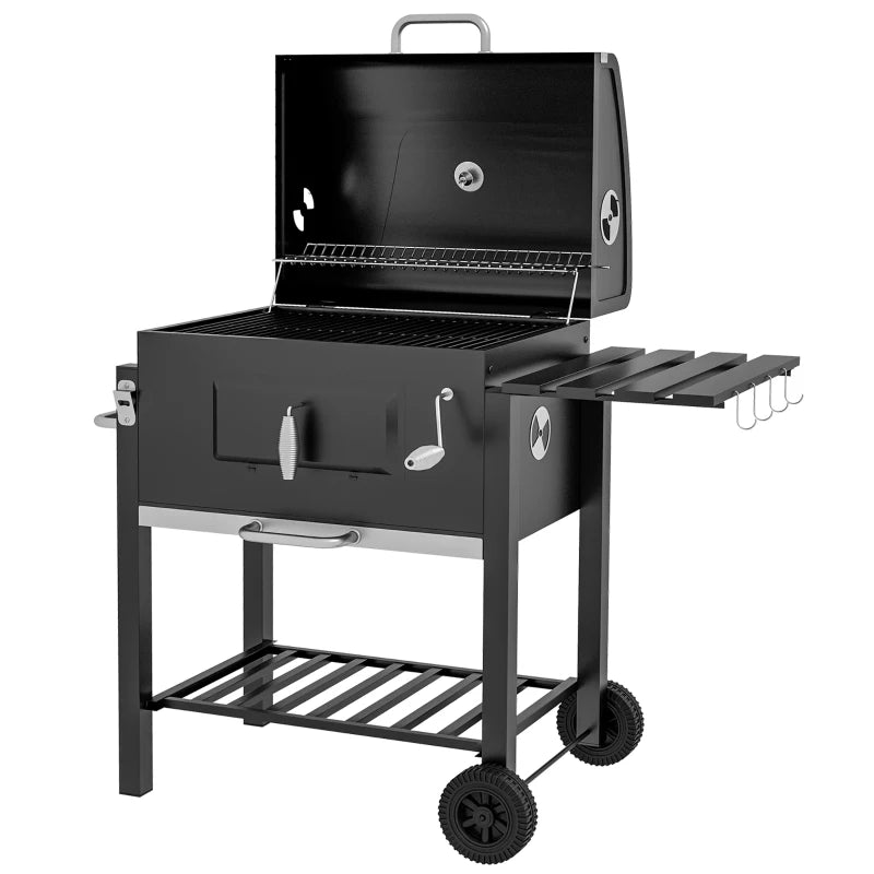 Adjustable Charcoal Grill with Height-Adjustable Coal Pan - Black