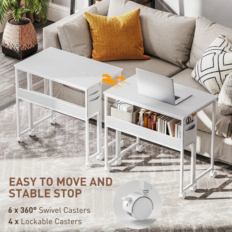 80 cm White Drop Leaf Writing Desk - Compact Home Office Workstation with Versatile Folding Design