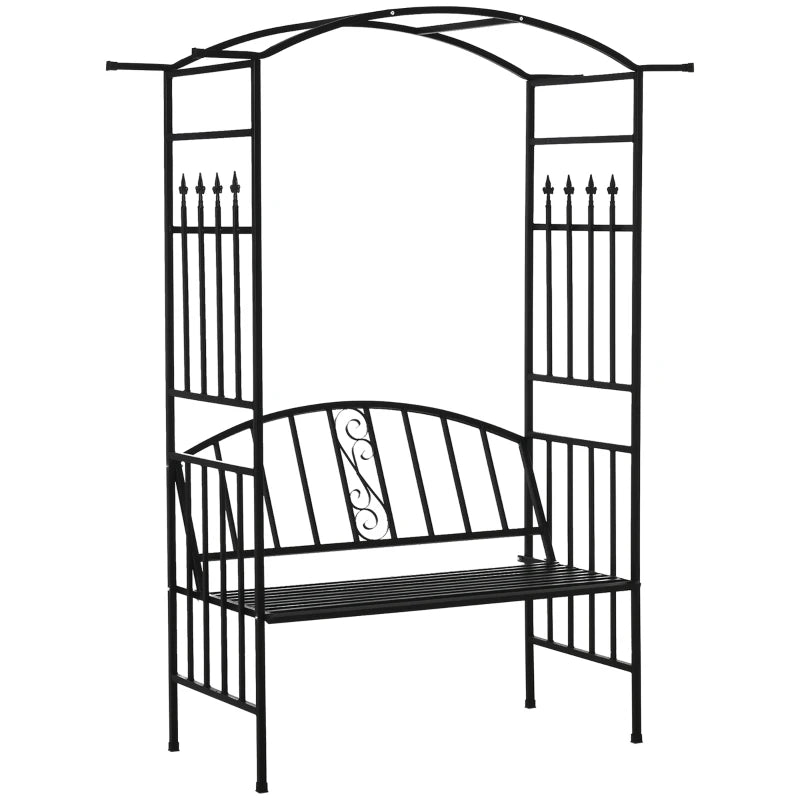 Black Steel Garden Arch with 2-Seater Bench