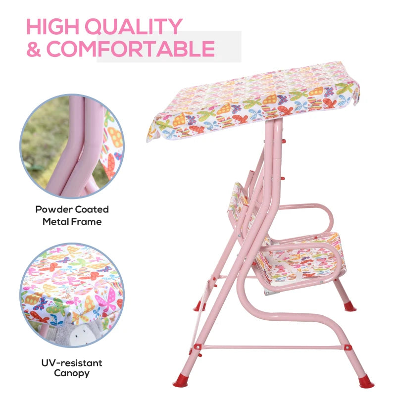 Kids Pink Garden Swing Chair with Adjustable Canopy