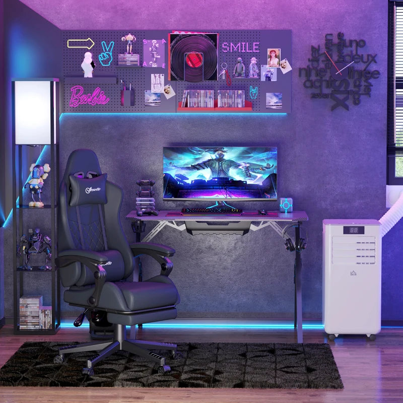 Vinsetto Gaming Chair with Footrest - 130° Recline, Lumbar Support, Adjustable Height - Ergonomic Black Desk Chair for Adults
