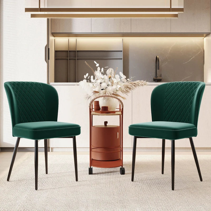 Set of 2 Modern Velvet Wingback Chairs with Metal Legs - Stylish Accent Chairs for Dining Room & Living Room, Green