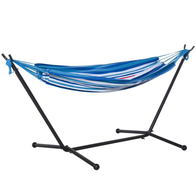 Portable Camping Hammock with Stand - White Stripe, Adjustable Height