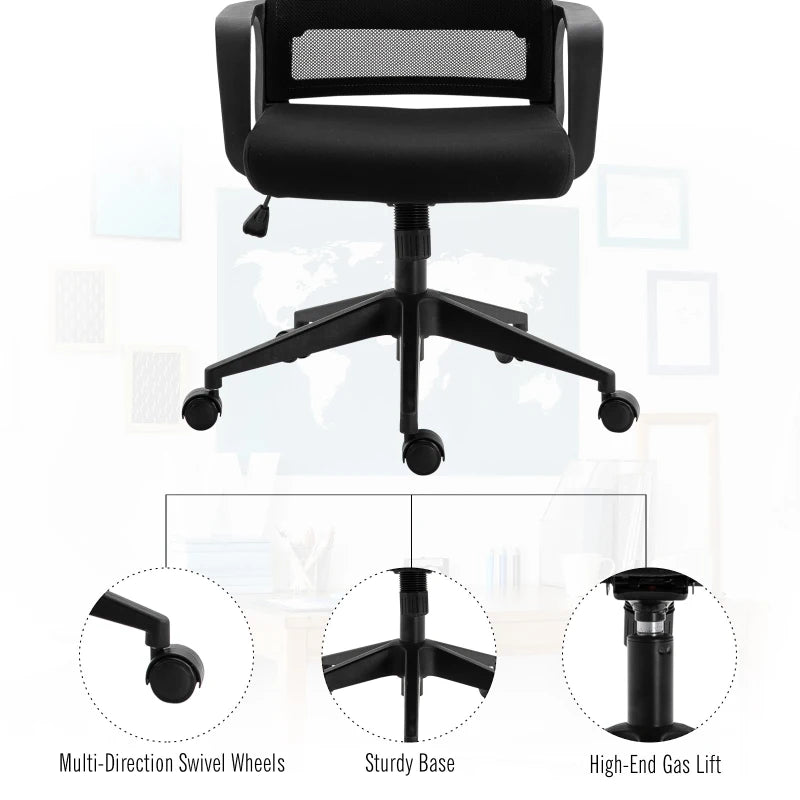 Ergonomic Mesh Swivel Office Chair with Adjustable Headrest & Lumbar Support - High Back Task Chair, Black, Adjustable Height