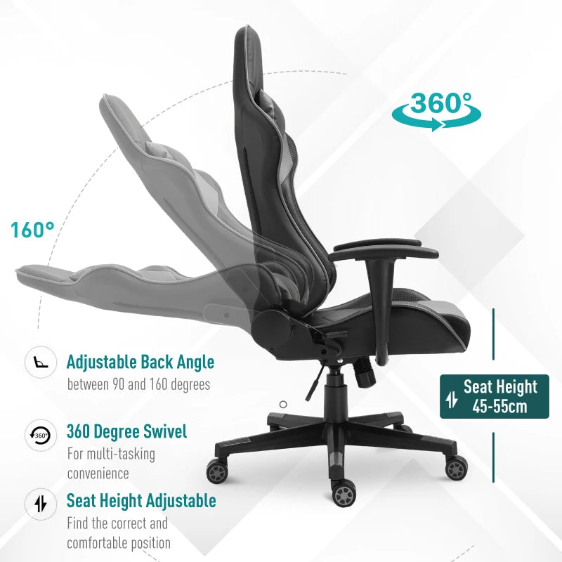 Vinsetto Racing Gaming Chair - Adjustable Height, Ergonomic Computer Desk Chair with Head Pillow & Lumbar Support - Black