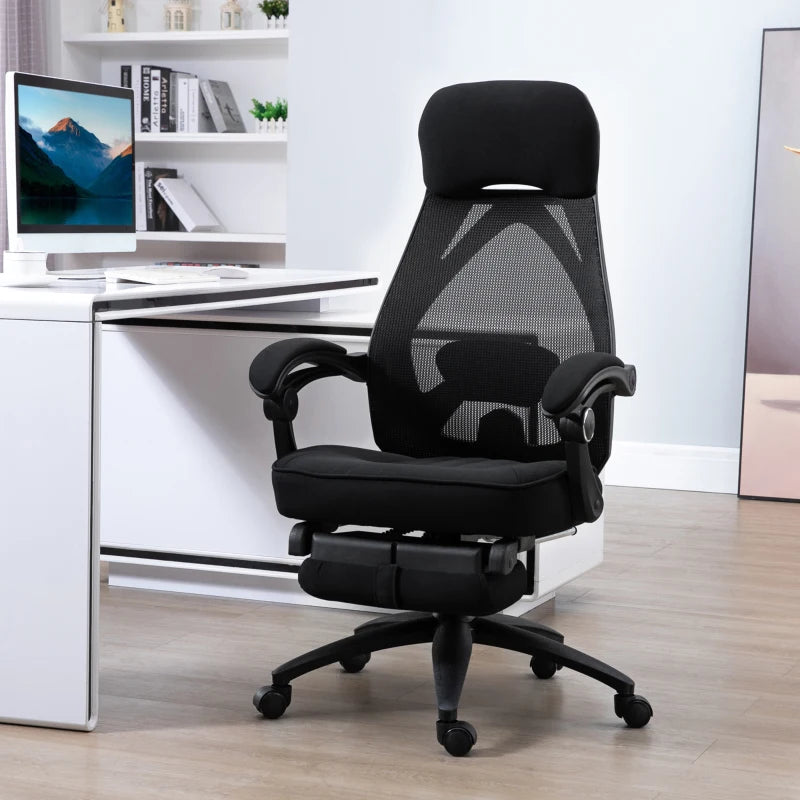 Vinsetto High Back Office Chair with Footrest - Adjustable Swivel Desk Chair with Headrest for Home Office - Black