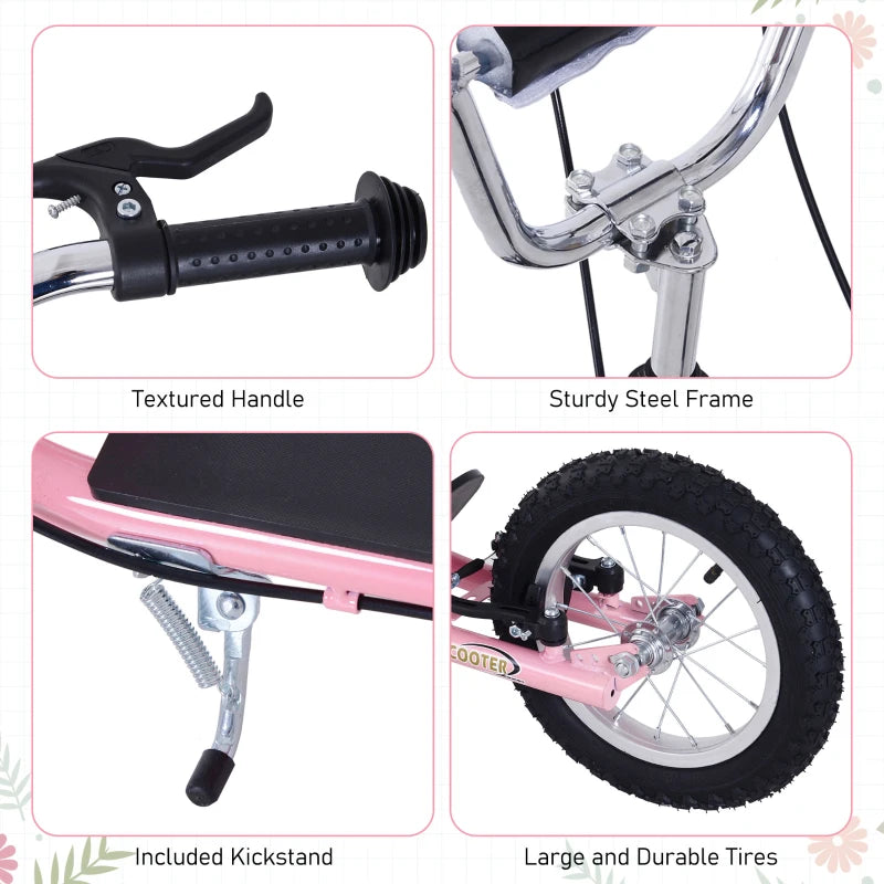 Pink Kids Scooter for Teens - 16" Front Wheel, Adjustable Handlebar, Dual Brakes & Kick Stand - Ages 5+