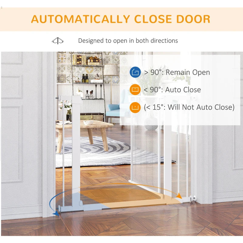 Pet Safety Gate for Doorways & Staircases - Adjustable 75-103cm with Extensions Kit - White Color, Ideal for Hallways