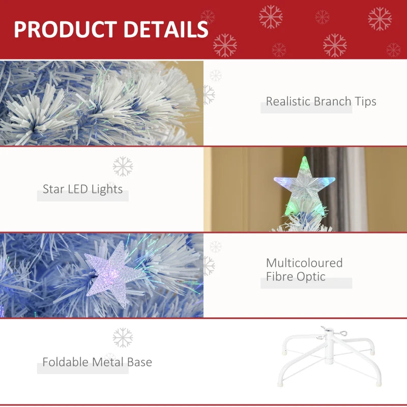 4FT Pre-Lit Artificial Fibre Optic Christmas Tree with LED Lights - Easy Storage Seasonal Decoration in White & Blue