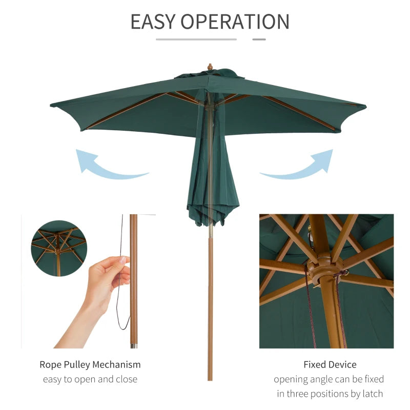 Green 2.5m Wooden Garden Parasol Sun Shade