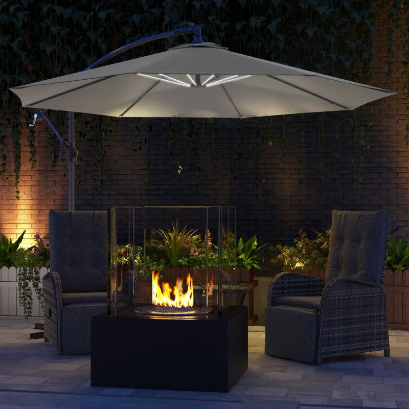 Grey Solar LED Cantilever Garden Umbrella