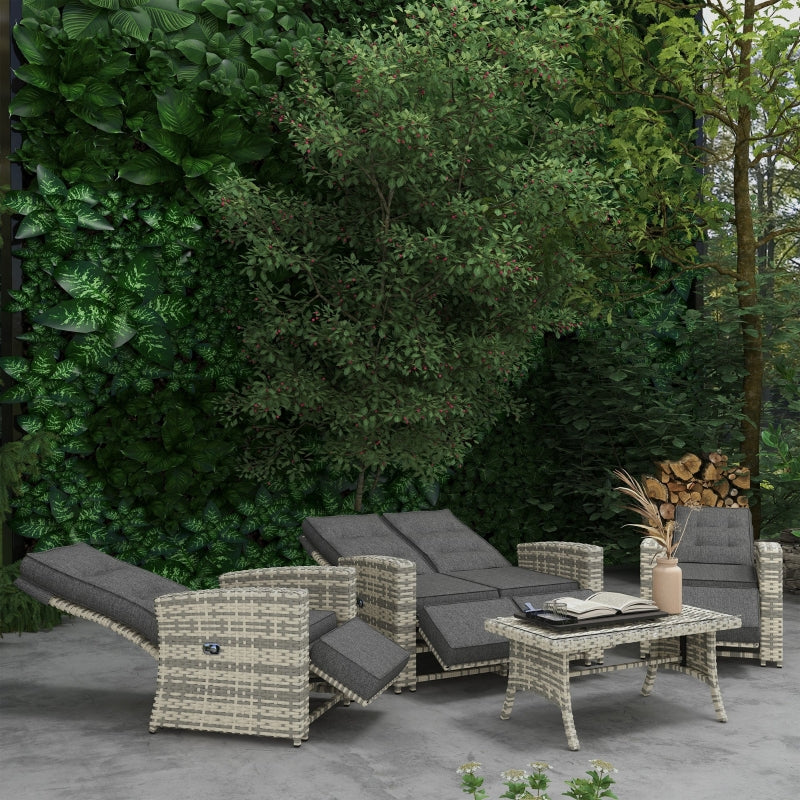 4-Piece Light Grey Rattan Outdoor Sofa Set with Glass Top Table