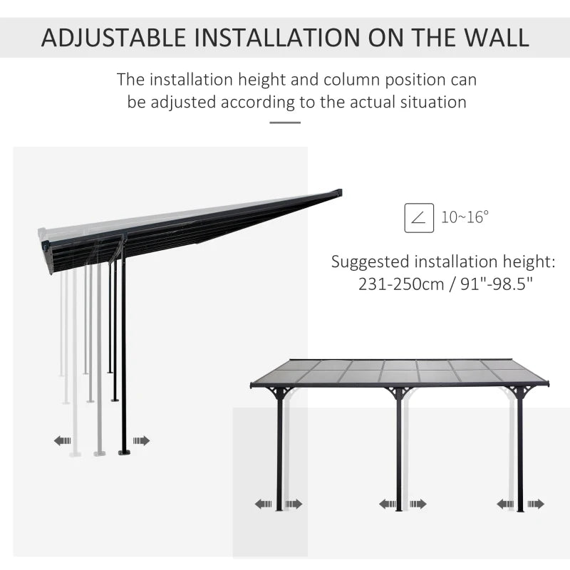 Aluminum Post Outdoor Patio Pergola, 4.35 x 3 m, PC Roof, Grey