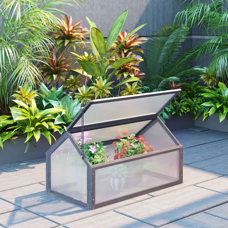 Grey Wooden Cold Frame Greenhouse for Flowers & Vegetables, 90x52x50cm