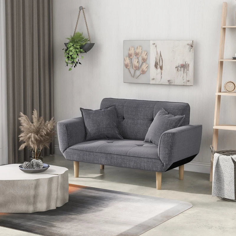 Expandable 2-Seater Bed Settee with 3 Adjustable Positions, Modern Fabric Loveseat for Flats and Dormitories, Grey