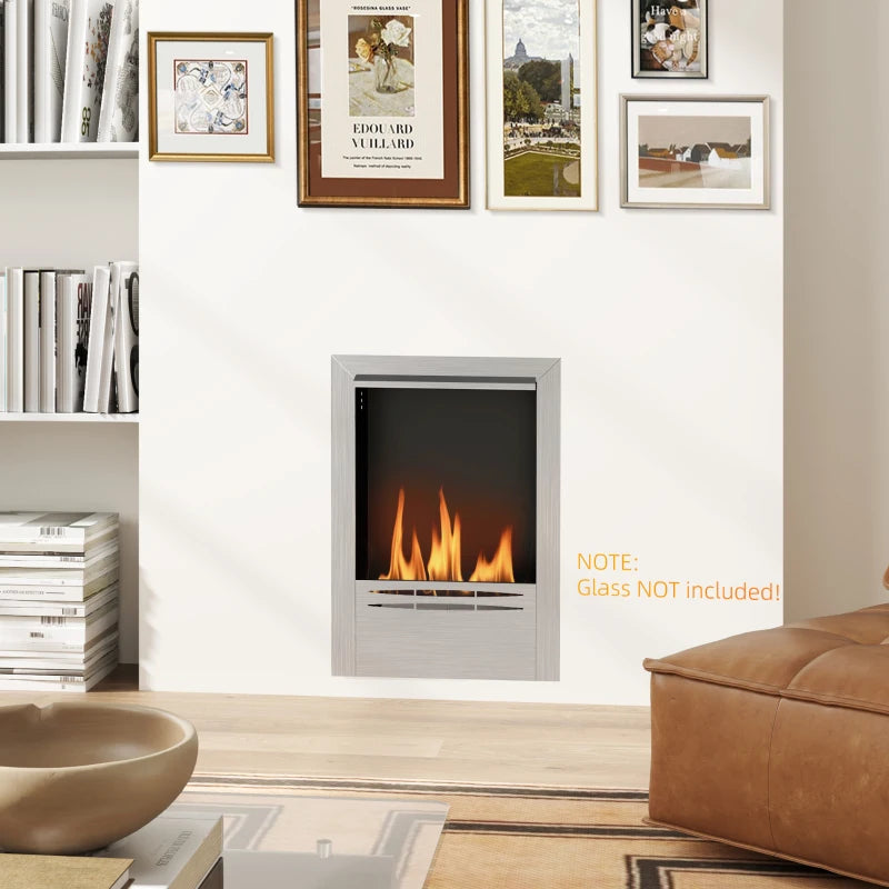 Stainless Steel Indoor Ethanol Fireplace Insert Bioethanol Burner 0.9L Volume 48x59cm Silver