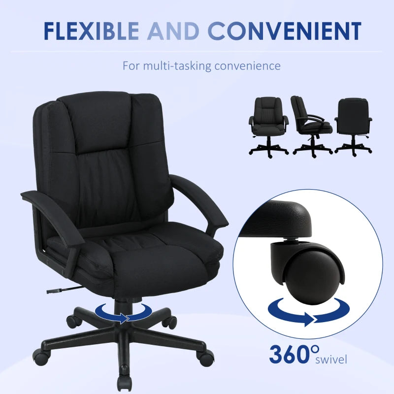 Stylish Black Linen-Look Padded Office Chair for Comfort and Support - Perfect for Home or Office Use