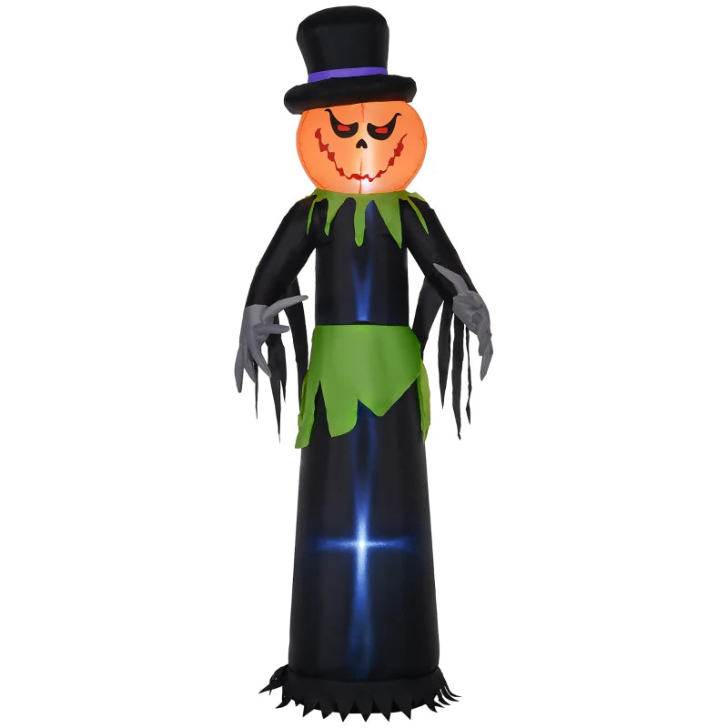 8ft Light-Up Pumpkin Man Halloween Decoration - Giant Inflatable Outdoor Decor for Spooky Parties and Yard Display